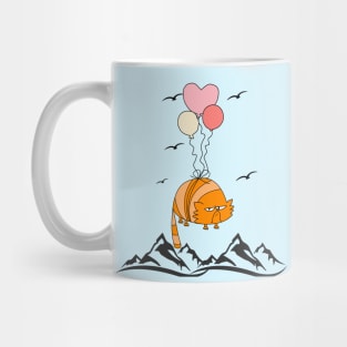 Angry Cat Flaying Balloon Funny Mug